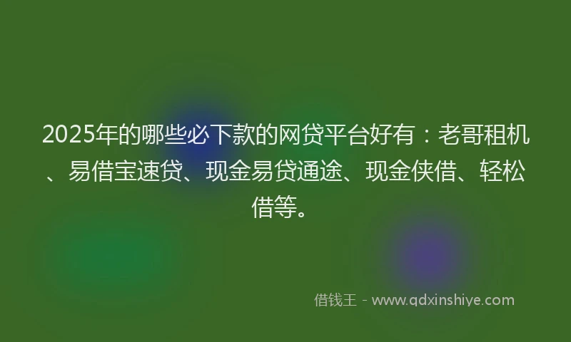 2025年的哪些必下款的网贷平台好有：老哥租机、易借宝速贷、现金易贷通途、现金侠借、轻松借等。