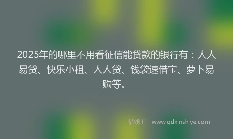 2025年的哪里不用看征信能贷款的银行有：人人易贷、快乐小租、人人贷、钱袋速借宝、萝卜易购等。