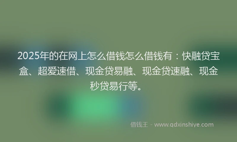 2025年的在网上怎么借钱怎么借钱有：快融贷宝盒、超爱速借、现金贷易融、现金贷速融、现金秒贷易行等。