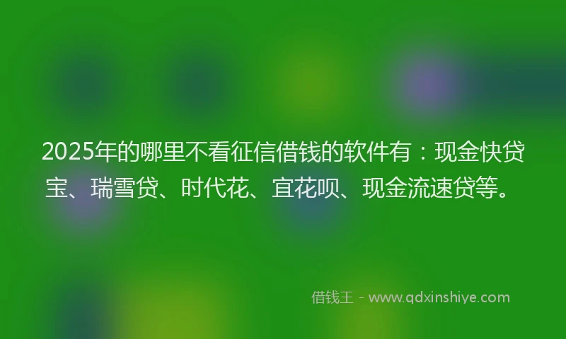 2025年的哪里不看征信借钱的软件有：现金快贷宝、瑞雪贷、时代花、宜花呗、现金流速贷等。