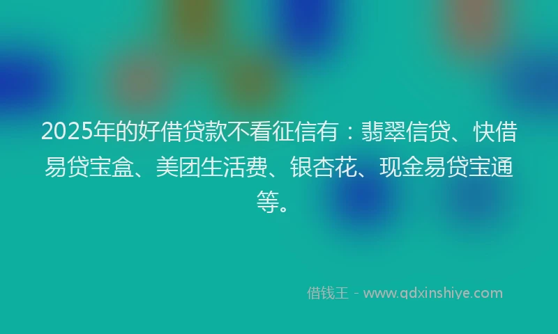 2025年的好借贷款不看征信有：翡翠信贷、快借易贷宝盒、美团生活费、银杏花、现金易贷宝通等。