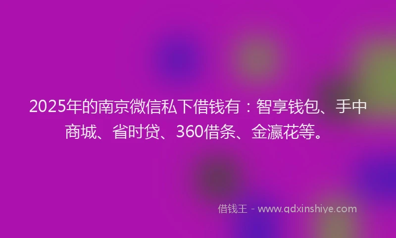 2025年的南京微信私下借钱有：智享钱包、手中商城、省时贷、360借条、金瀛花等。