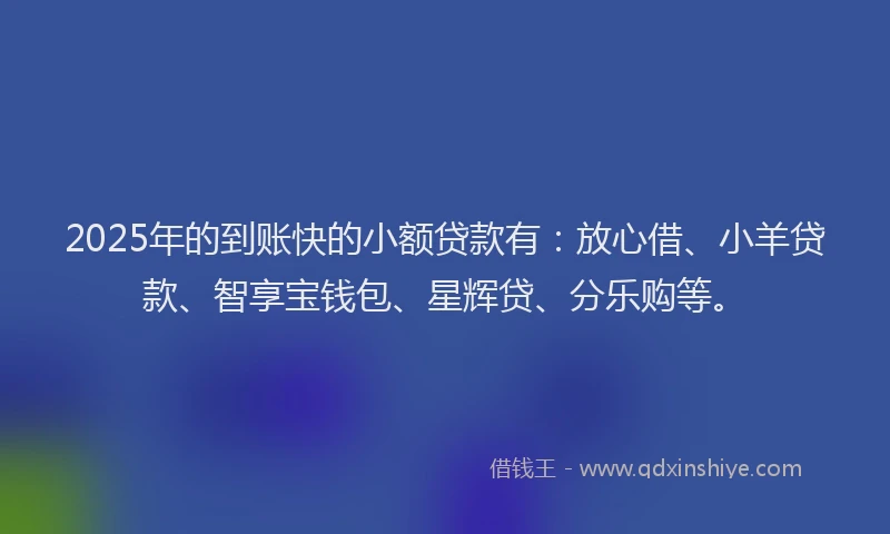 2025年的到账快的小额贷款有：放心借、小羊贷款、智享宝钱包、星辉贷、分乐购等。