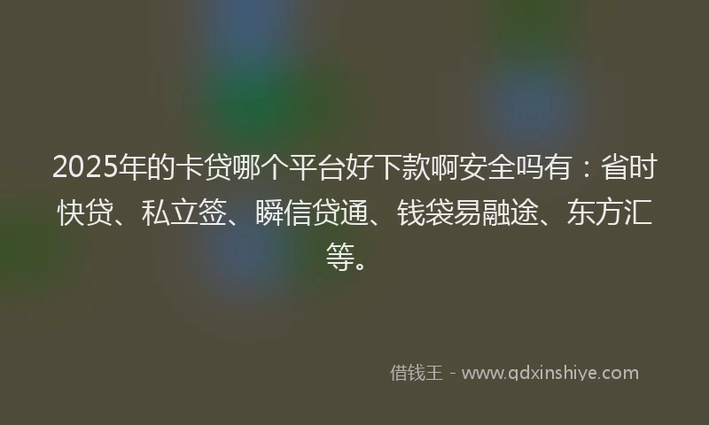 2025年的卡贷哪个平台好下款啊安全吗有：省时快贷、私立签、瞬信贷通、钱袋易融途、东方汇等。