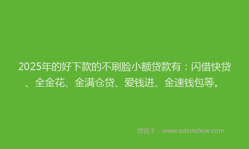 2025年的好下款的不刷脸小额贷款有：闪借快贷、全金花、金满仓贷、爱钱进、金速钱包等。
