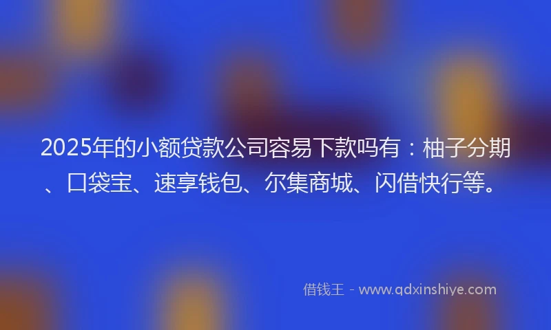 2025年的小额贷款公司容易下款吗有：柚子分期、口袋宝、速享钱包、尔集商城、闪借快行等。