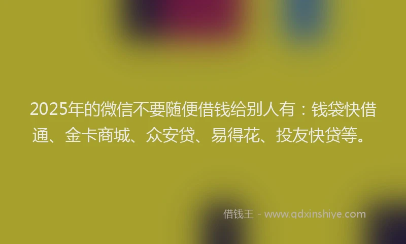 2025年的微信不要随便借钱给别人有：钱袋快借通、金卡商城、众安贷、易得花、投友快贷等。