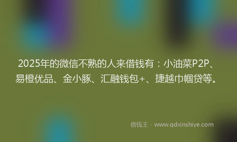 2025年的微信不熟的人来借钱有：小油菜P2P、易橙优品、金小豚、汇融钱包+、捷越巾帼贷等。