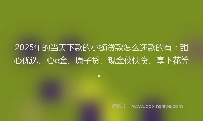 2025年的当天下款的小额贷款怎么还款的有：甜心优选、心e金、原子贷、现金侠快贷、享下花等。