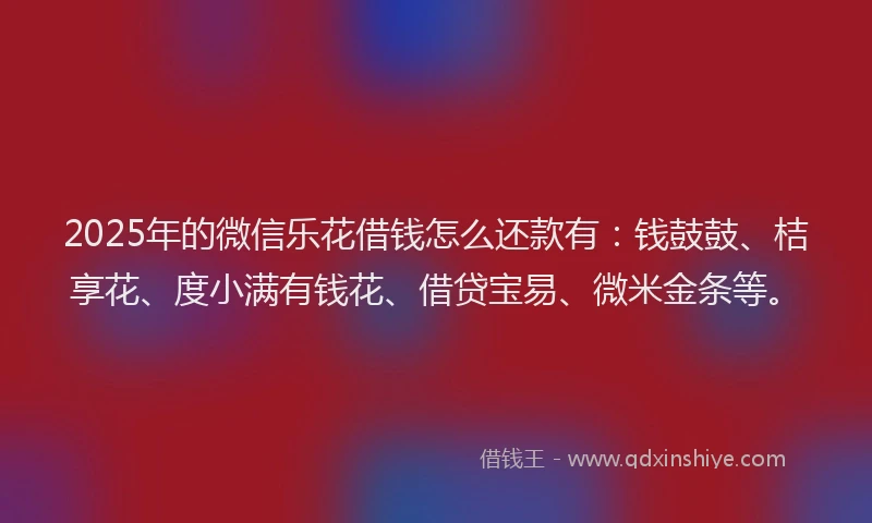 2025年的微信乐花借钱怎么还款有：钱鼓鼓、桔享花、度小满有钱花、借贷宝易、微米金条等。