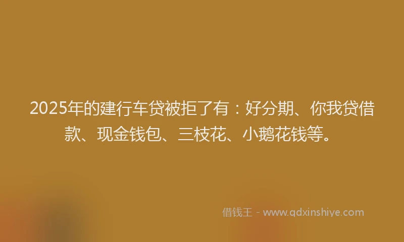 2025年的建行车贷被拒了有：好分期、你我贷借款、现金钱包、三枝花、小鹅花钱等。