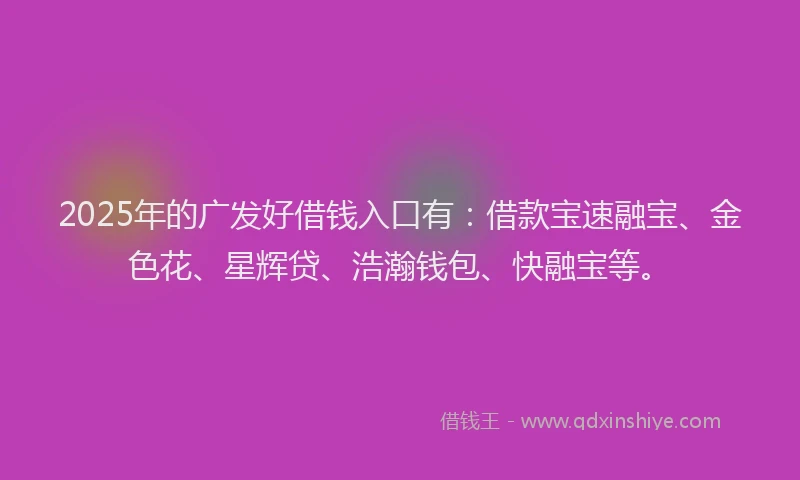 2025年的广发好借钱入口有：借款宝速融宝、金色花、星辉贷、浩瀚钱包、快融宝等。