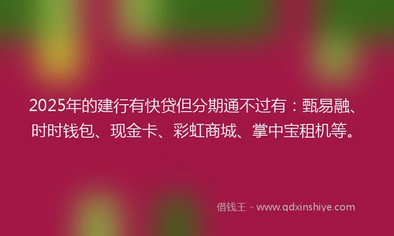 2025年的建行有快贷但分期通不过有：甄易融、时时钱包、现金卡、彩虹商城、掌中宝租机等。