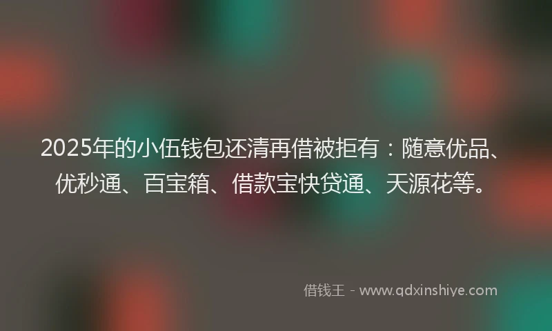 2025年的小伍钱包还清再借被拒有：随意优品、优秒通、百宝箱、借款宝快贷通、天源花等。