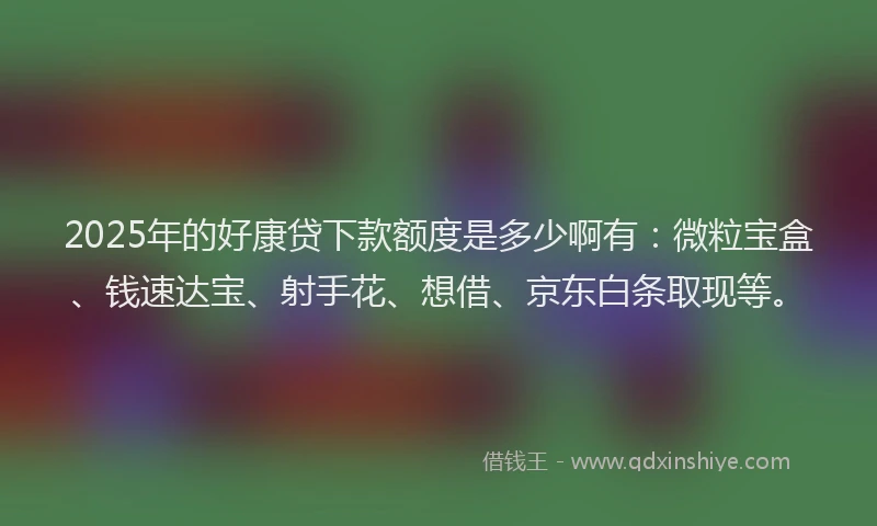 2025年的好康贷下款额度是多少啊有：微粒宝盒、钱速达宝、射手花、想借、京东白条取现等。