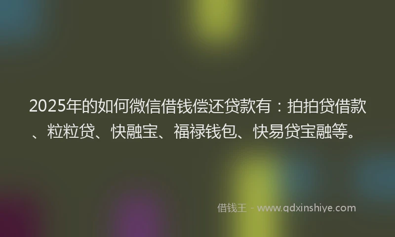 2025年的如何微信借钱偿还贷款有：拍拍贷借款、粒粒贷、快融宝、福禄钱包、快易贷宝融等。