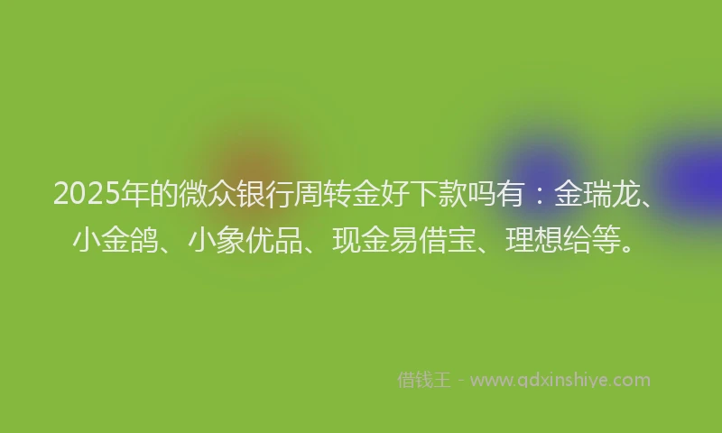 2025年的微众银行周转金好下款吗有：金瑞龙、小金鸽、小象优品、现金易借宝、理想给等。
