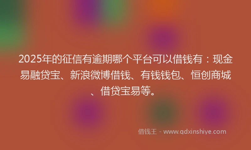 2025年的征信有逾期哪个平台可以借钱有：现金易融贷宝、新浪微博借钱、有钱钱包、恒创商城、借贷宝易等。
