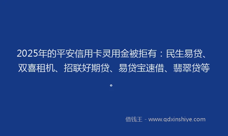 2025年的平安信用卡灵用金被拒有：民生易贷、双喜租机、招联好期贷、易贷宝速借、翡翠贷等。