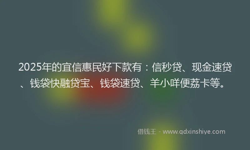 2025年的宜信惠民好下款有：信秒贷、现金速贷、钱袋快融贷宝、钱袋速贷、羊小咩便荔卡等。