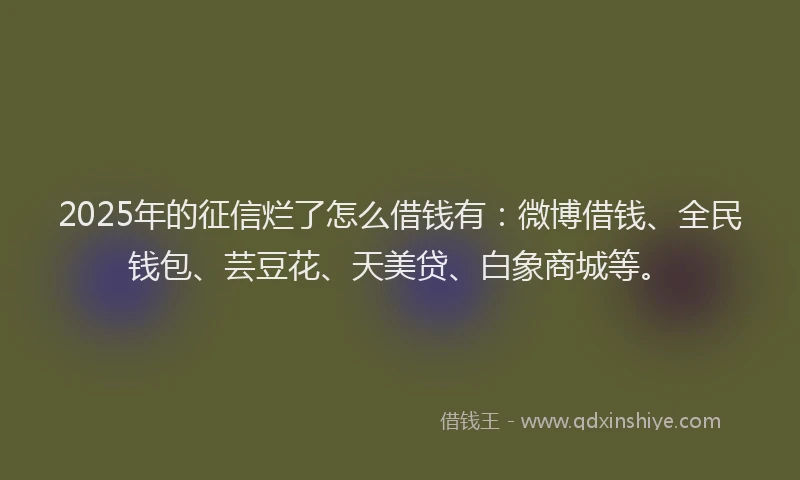 2025年的征信烂了怎么借钱有：微博借钱、全民钱包、芸豆花、天美贷、白象商城等。