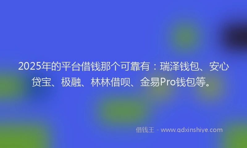 2025年的平台借钱那个可靠有：瑞泽钱包、安心贷宝、极融、林林借呗、金易Pro钱包等。