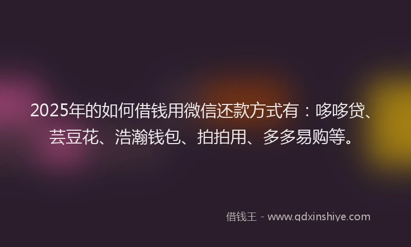 2025年的如何借钱用微信还款方式有：哆哆贷、芸豆花、浩瀚钱包、拍拍用、多多易购等。