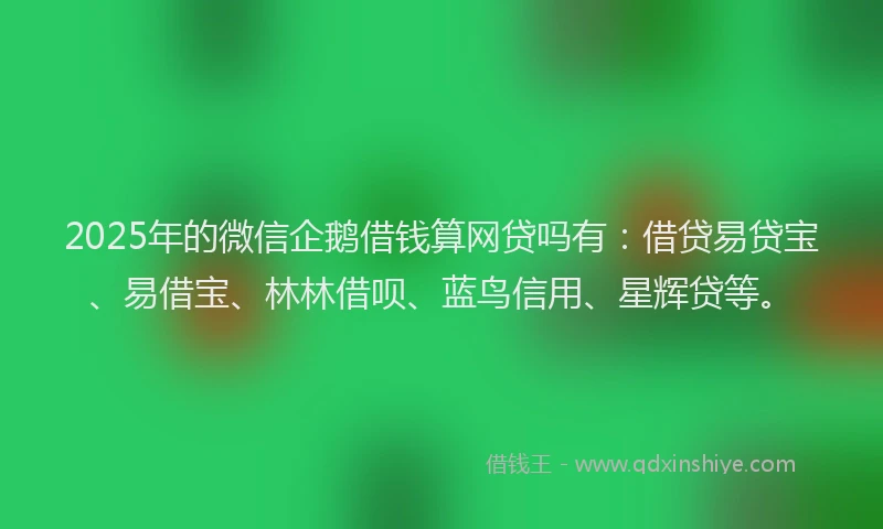 2025年的微信企鹅借钱算网贷吗有：借贷易贷宝、易借宝、林林借呗、蓝鸟信用、星辉贷等。