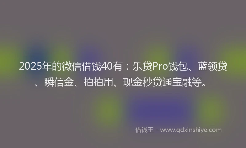 2025年的微信借钱40有：乐贷Pro钱包、蓝领贷、瞬信金、拍拍用、现金秒贷通宝融等。
