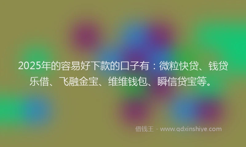 2025年的容易好下款的口子有:微粒快贷、钱贷乐借、飞融金宝、维维钱包、瞬信贷宝等。