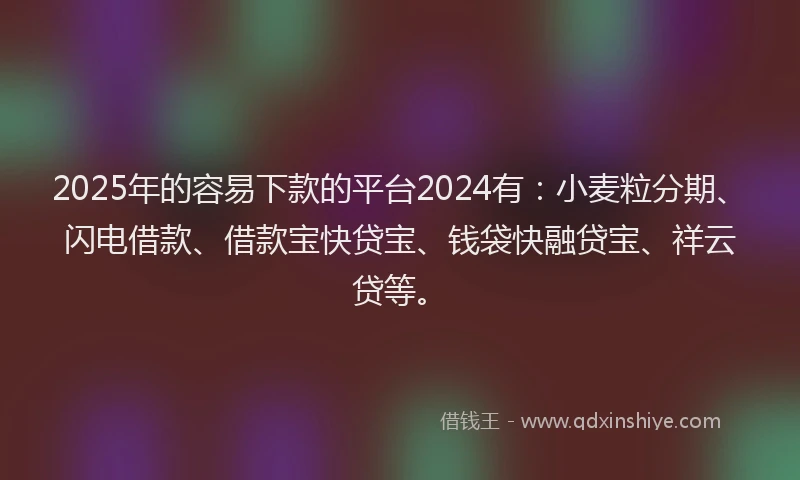 2025年的容易下款的平台2024有：小麦粒分期、闪电借款、借款宝快贷宝、钱袋快融贷宝、祥云贷等。