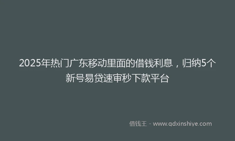 2025年热门广东移动里面的借钱利息，归纳5个新号易贷速审秒下款平台