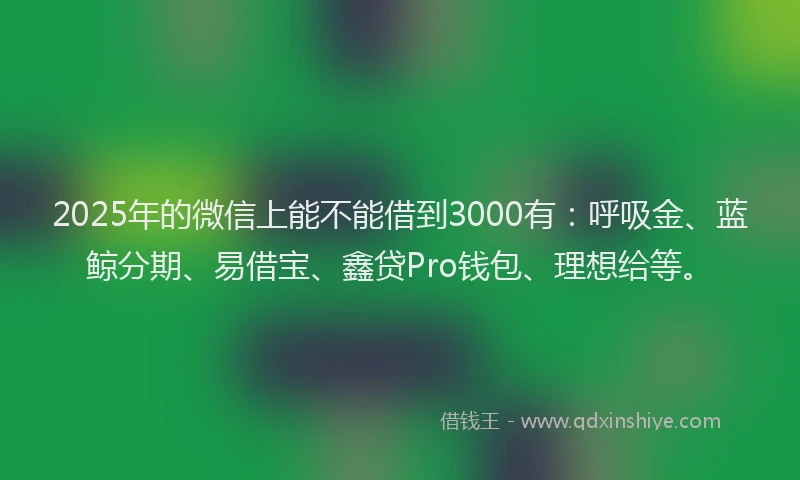 2025年的微信上能不能借到3000有：呼吸金、蓝鲸分期、易借宝、鑫贷Pro钱包、理想给等。