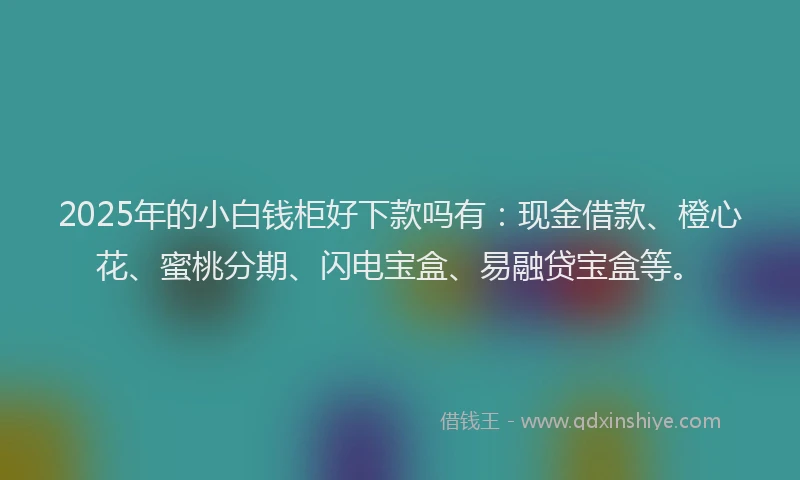 2025年的小白钱柜好下款吗有：现金借款、橙心花、蜜桃分期、闪电宝盒、易融贷宝盒等。
