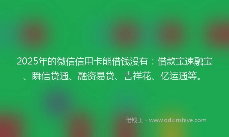 2025年的微信信用卡能借钱没有：借款宝速融宝、瞬信贷通、融资易贷、吉祥花、亿运通等。