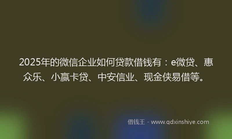 2025年的微信企业如何贷款借钱有：e微贷、惠众乐、小赢卡贷、中安信业、现金侠易借等。