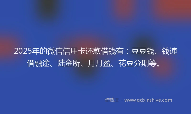 2025年的微信信用卡还款借钱有：豆豆钱、钱速借融途、陆金所、月月盈、花豆分期等。