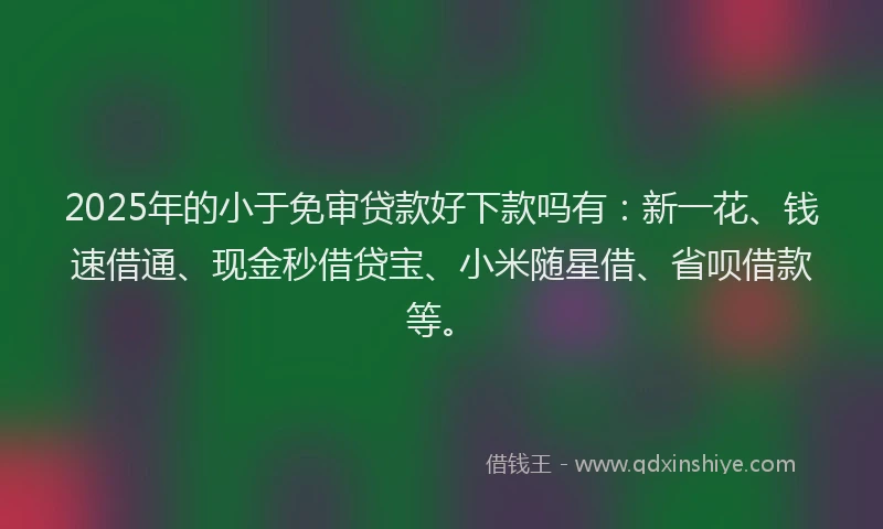 2025年的小于免审贷款好下款吗有：新一花、钱速借通、现金秒借贷宝、小米随星借、省呗借款等。