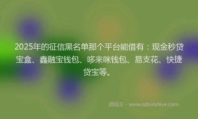2025年的征信黑名单那个平台能借有：现金秒贷宝盒、鑫融宝钱包、哆来咪钱包、易支花、快捷贷宝等。