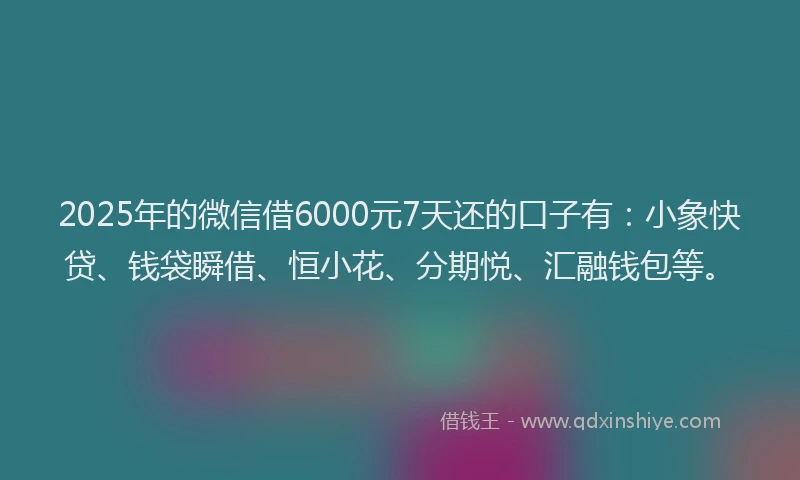 2025年的微信借6000元7天还的口子有：小象快贷、钱袋瞬借、恒小花、分期悦、汇融钱包等。