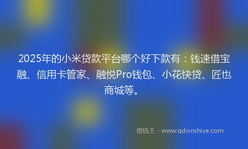 2025年的小米贷款平台哪个好下款有：钱速借宝融、信用卡管家、融悦Pro钱包、小花快贷、匠也商城等。
