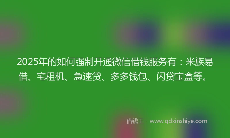 2025年的如何强制开通微信借钱服务有：米族易借、宅租机、急速贷、多多钱包、闪贷宝盒等。