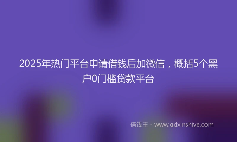 2025年热门平台申请借钱后加微信，概括5个黑户0门槛贷款平台