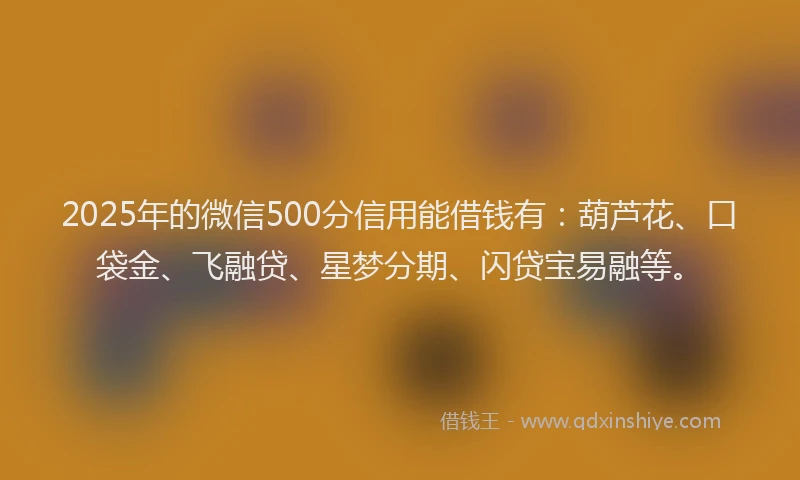 2025年的微信500分信用能借钱有：葫芦花、口袋金、飞融贷、星梦分期、闪贷宝易融等。