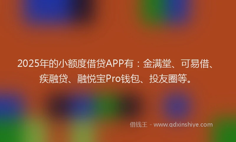 2025年的小额度借贷APP有：金满堂、可易借、疾融贷、融悦宝Pro钱包、投友圈等。