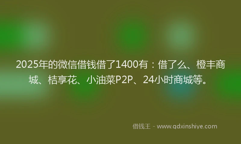 2025年的微信借钱借了1400有：借了么、橙丰商城、桔享花、小油菜P2P、24小时商城等。