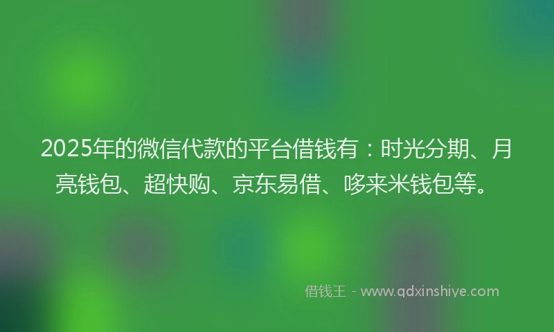 2025年的微信代款的平台借钱有：时光分期、月亮钱包、超快购、京东易借、哆来米钱包等。