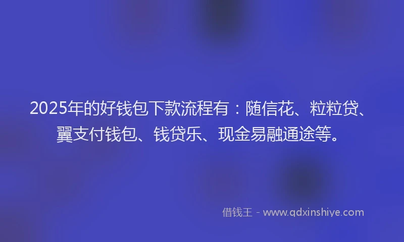 2025年的好钱包下款流程有：随信花、粒粒贷、翼支付钱包、钱贷乐、现金易融通途等。