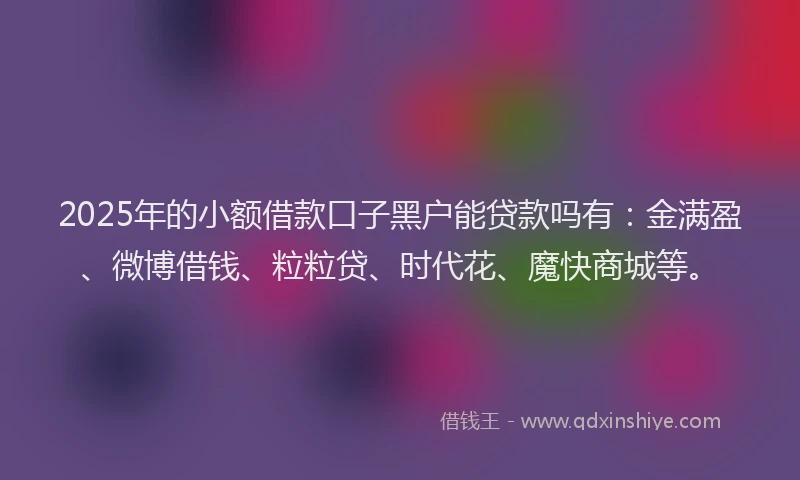 2025年的小额借款口子黑户能贷款吗有：金满盈、微博借钱、粒粒贷、时代花、魔快商城等。