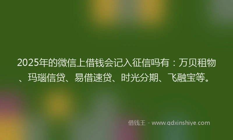 2025年的微信上借钱会记入征信吗有：万贝租物、玛瑙信贷、易借速贷、时光分期、飞融宝等。